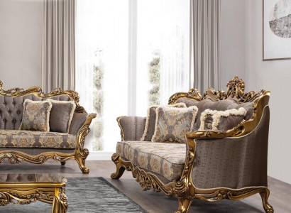 Zestaw sofowy 3+1+1 miejsce do siedzenia Luksusowy Ustaw Zestaw Sofa Sofy Fotel Materiał Barokowy Szary