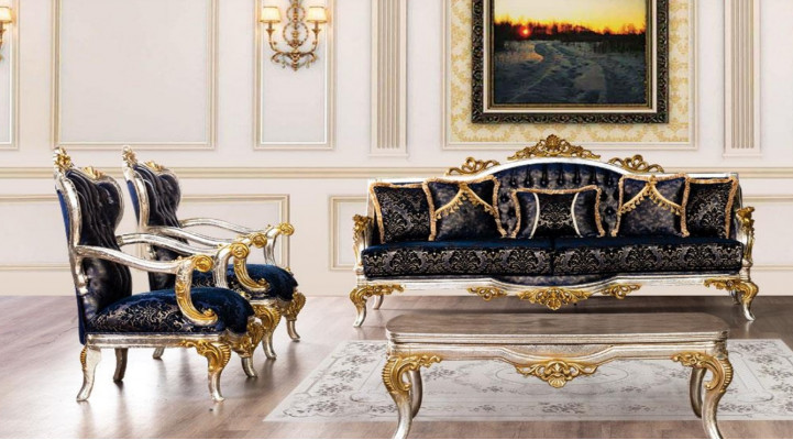 Grupa Set Zestaw sofowy 3+1+1 miejsce do siedzenia 3-częściowy. Meble Sofy Fotel Luxury Siedziba Baroque