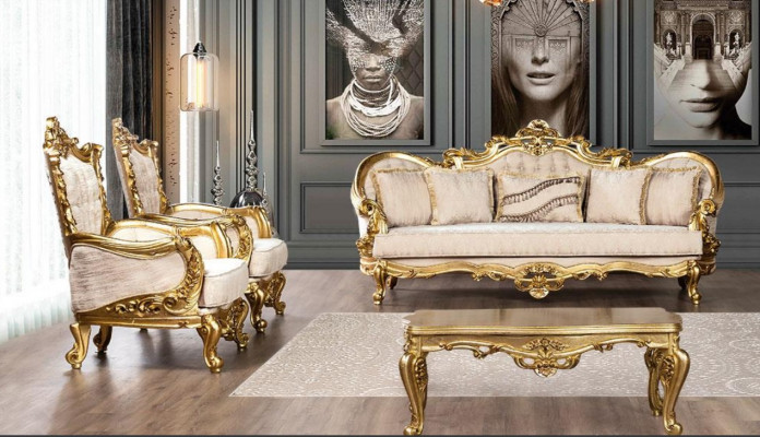 Kanapa Ustawić Zestaw sofowy 3+1+1 miejsce siedzące Fotel Zestaw Sof Materiał Sofa Barokowa Nowość