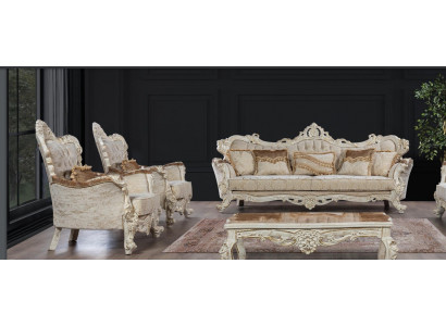 Sofa Sofy Fotel Siedziba Zestaw sofowy 3+1+1 miejsce siedzące Ustawić Materiał Materiał Styl barokowy