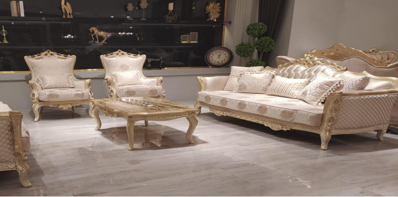 Zestaw sofowy 3+1+1 miejsce do siedzenia stolik kawowy Sofa Fotel Sofy Ustawić Zestaw Gold Style