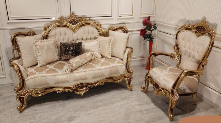 Zestaw sofowy 3+1 miejsce do siedzenia Sofa Fotel Luxus Ustawić Materiał Grupa Baroque