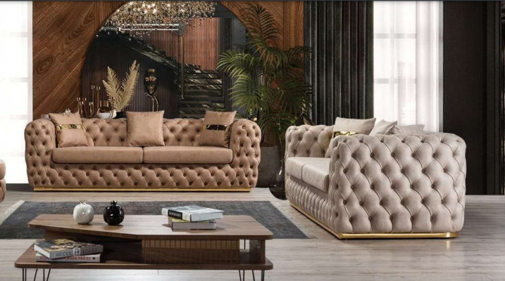 Apartament tapicerowany Zestaw sofowy 3+3 miejsce do siedzenia Chesterfield luksusowe Ustawić sofy Skóra