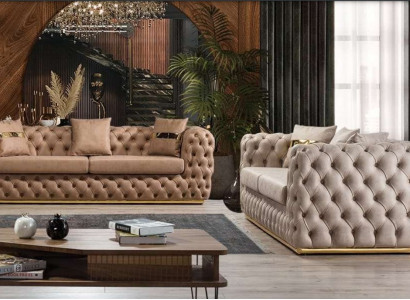 Apartament tapicerowany Zestaw sofowy 3+3 miejsce do siedzenia Chesterfield luksusowe Ustawić sofy Skóra