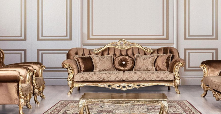 Luksusowa trzyosobowa sofa 3 miejsce do siedzenia Barokowa Sofa Rokoko Sofy Fotel Materiał Style Meble