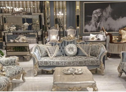 Sofa Trzyosobowa 3 Siedziba Couch Meble Sofy Klasyczne Materiał Styl Barok Rokoko Nowość