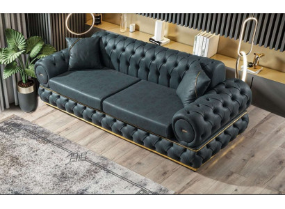 Sofa 3 miejsce do siedzenia Chesterfield Podkładka Sofy Trzyosobowa Skóra Salon Niebieskie Meble