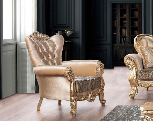 Fotel Siedziba miejsce siedzące Design Living Room Podkładka New Style Baroque Rococo Luxury Beige