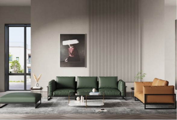 Brązowo-zielony 3+2 miejsce do siedzenia skórzany komplet wypoczynkowy salon ze sztuczną skórą