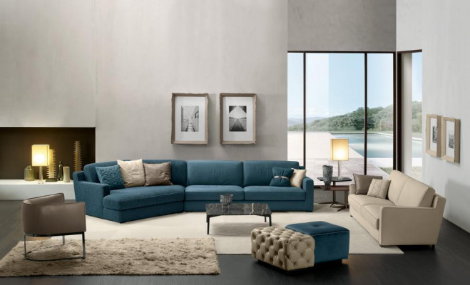 Design Sofa L Shape Podkładka Kanapa Meble do salonu Meble Narożnikowa kanapa Włókienniczy Niebieski