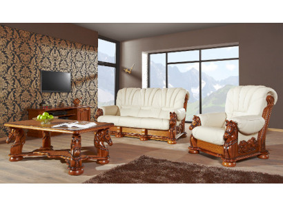 Klasyczny Zestaw sofowy Kanapa Podkładka Ustawić Siedziba Sofa Skóra Drewno 3+2+2 Zestaw