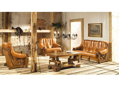 Salon Zestaw sofowy Kanapa Podkładka Siedziba Sofa Skóra Drewno 3+1+1 Zestaw