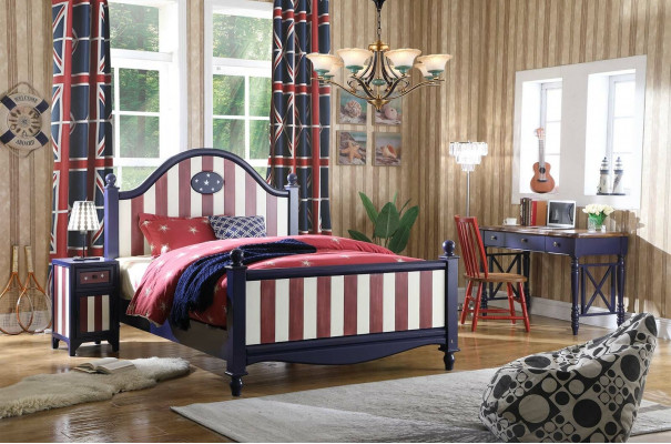 America Łóżko żłobek łóżka Sypialnia Drewno Prawdziwe drewno Meble Blue Design