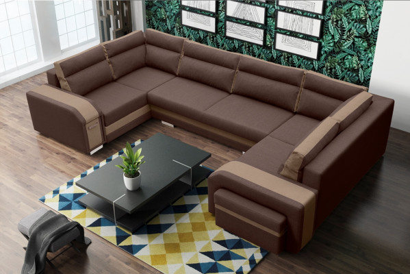 XXL Żywy krajobraz Narożnikowa kanapa Sofa Couch Podkładka Ustawić Narożnik Designer Kształt U Nowość