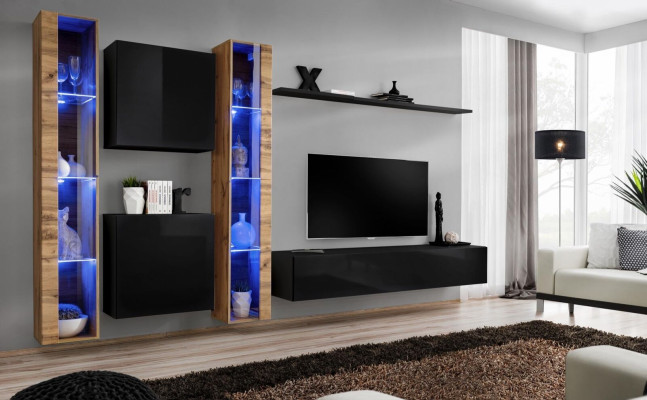 Jednostka ścienna szafka ścienna nowoczesny design stojak TV Czarny komplet mebli do salonu