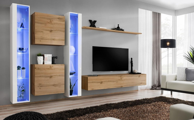 Meble do salonu szafka ścienna stojak TV brązowy kredens kompletne umeblowanie