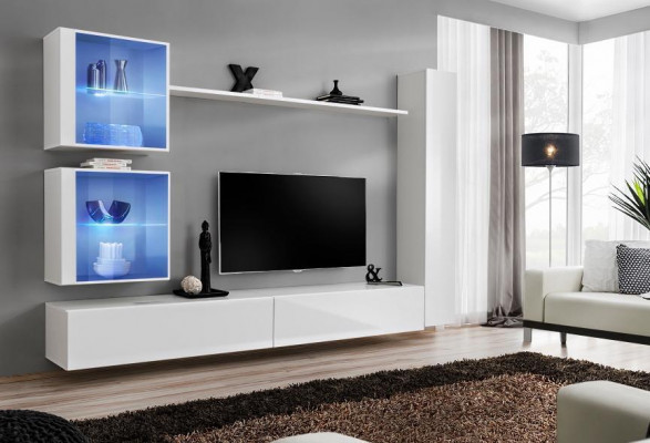 Jednostka Biały Ścienna Luksusowa szafka ścienna kompletna z szafką pod TV o nowoczesnym designie