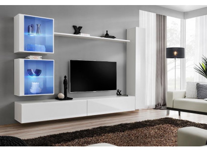 Jednostka Biały Ścienna Luksusowa szafka ścienna kompletna z szafką pod TV o nowoczesnym designie