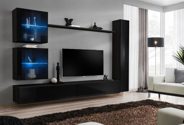 Czarny Jednostka Ścienna Kompletny Zestaw Umeblowanie Projektant Meble stojak TV Modern