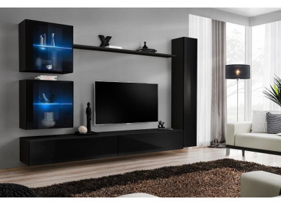 Czarny Jednostka Ścienna Kompletny Zestaw Umeblowanie Projektant Meble stojak TV Modern