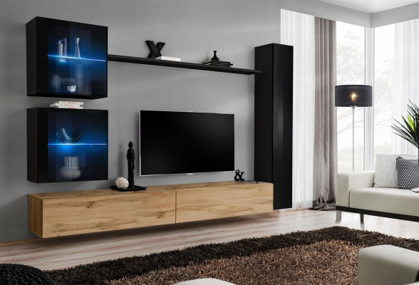 Luksusowy Czarny 3x Ściana Szafa Jednostka ścienna Szafka RTV Nowoczesny Design Zestaw 6szt Nowość
