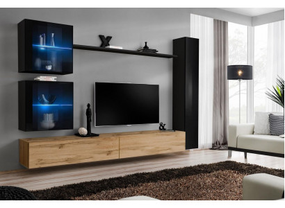 Luksusowy Czarny 3x Ściana Szafa Jednostka ścienna Szafka RTV Nowoczesny Design Zestaw 6szt Nowość