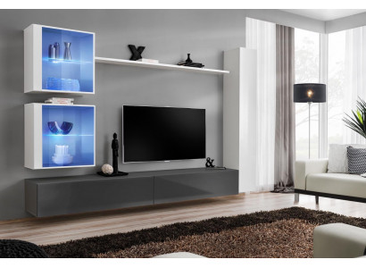 Jednostka Biały Ścienna Zestaw do Salonu Stojak TV Designer Meble Ściana Szafa Kredens