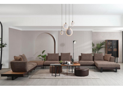 Brązowy Kształt U Włókienniczy Sofa Designer Narożnikowa kanapa Duża Podkładka Żywy krajobraz