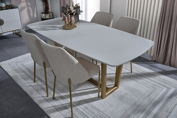 Białe Drewno jadalnia Ustaw designerski Stół obiadowy 4x krzesła tapicerowane 7 sztuk