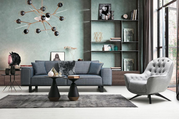 Luksusowy salon z meblami wypoczynkowymi designerski trzyosobowy Chesterfield Fotel