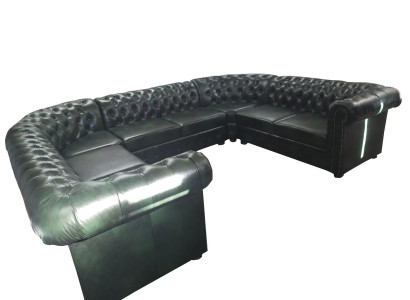Chesterfield Narożnikowa kanapa Skórzana sofa w kształcie litery U Narożne sofy Skóra Couch Modern New