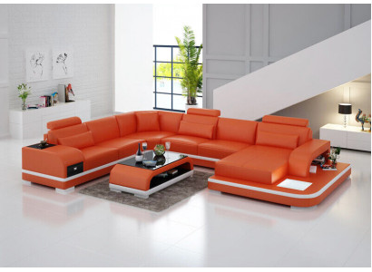 Sofa skórzana kanapa Żywy krajobraz Narożnikowa kanapa Narożnik Ustaw Design Nowoczesna Sofa +USB Nowość