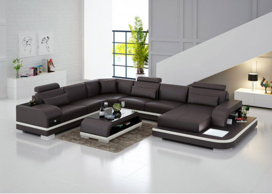 Sofa skórzana kanapa Żywy krajobraz Narożnikowa kanapa Narożnik Ustaw Design Nowoczesna Sofa +USB Nowość