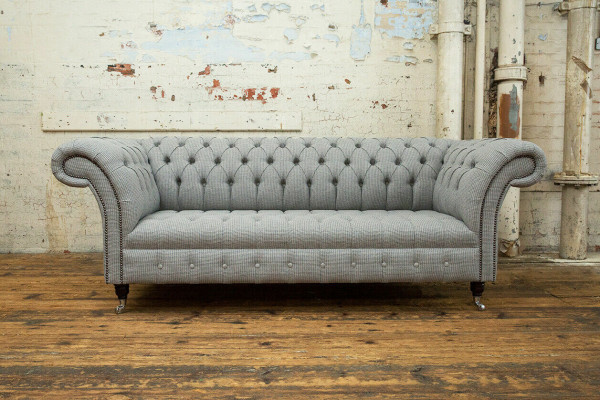 Pokój dzienny Chesterfield sofa projekt Włókienniczy kanapy sofy trzyosobowa kanapa szara