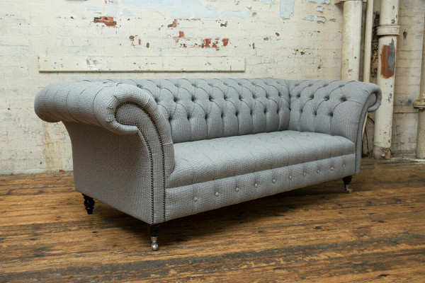 Pokój dzienny Chesterfield sofa projekt Włókienniczy kanapy sofy trzyosobowa kanapa szara