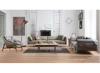 Designerski Salon Ustawić Luksusowe Sofy Skórzane Włókienniczy Fotel 3szt