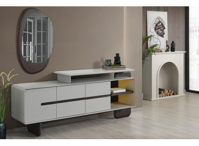 Biały kredens, luksusowy, błyszczący, designerski zestaw Kredens Noble, 2-częściowy zestaw