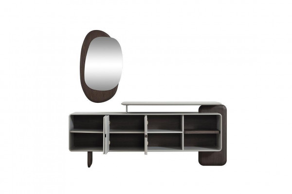 Biały kredens, luksusowy, błyszczący, designerski zestaw Kredens Noble, 2-częściowy zestaw