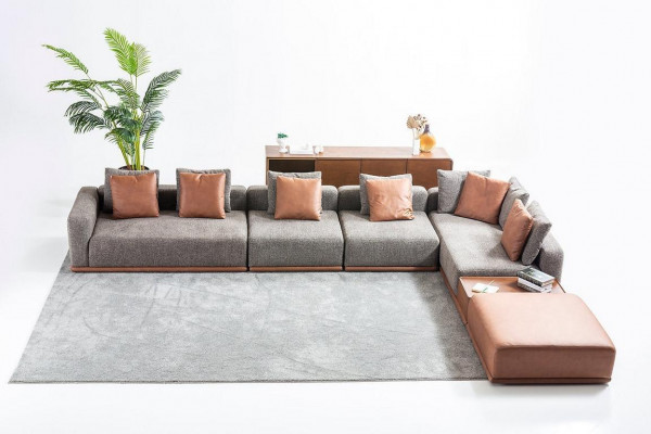 Szary salon Siedziba Żywy krajobraz Zestaw narożny designerska sofa materiałowa