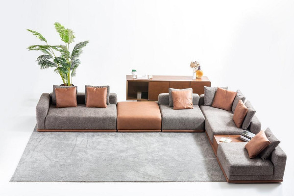 Szara sofa tapicerowana Zestaw narożny Narożnikowa kanapa w kształcie litery L Nowoczesna sofa rozkładana z tkaniny