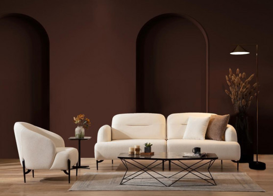 Designerski salon biały Ustaw 3 miejsce do siedzenia Podkładka Fotel Komplet 2-częściowy Nowość