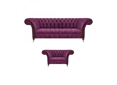 Zestaw luksusowy 2 elementowy do salonu - kanapa trzyosobowa, sofa, fotel Chesterfield.