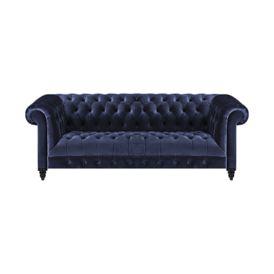 Pokój dzienny Sofa trzyosobowa Kanapa Tapicerowana Niebieski Tkanina Chesterfield.