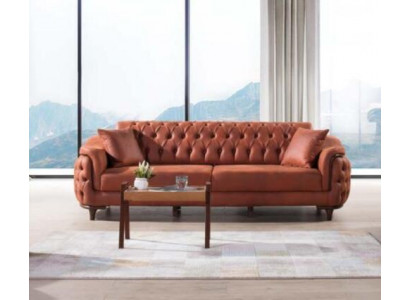 Pomarańczowa Sofa Chesterfield Sofa Trzyosobowa Meble Aksamit Drewno Podkładka na siedzisko