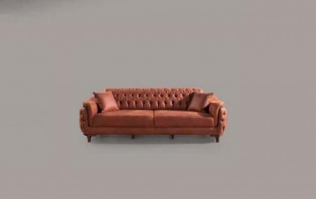 Pomarańczowa Sofa Chesterfield Sofa Trzyosobowa Meble Aksamit Drewno Podkładka na siedzisko