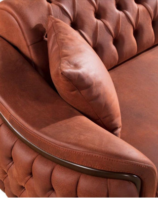 Pomarańczowa Sofa Chesterfield Sofa Trzyosobowa Meble Aksamit Drewno Podkładka na siedzisko