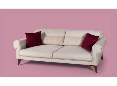 Sofa trzyosobowa 3 miejsce do siedzenia Materiał beżowa kanapa rozkładana duża Podkładka Drewno designerska nowa