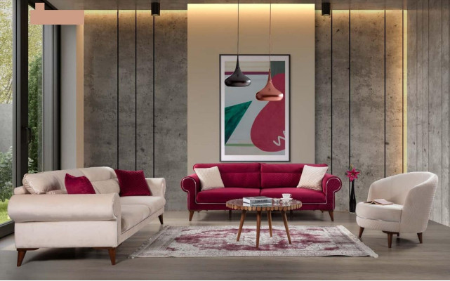 Sofa trzyosobowa 3 miejsce do siedzenia Materiał beżowa kanapa rozkładana duża Podkładka Drewno designerska nowa