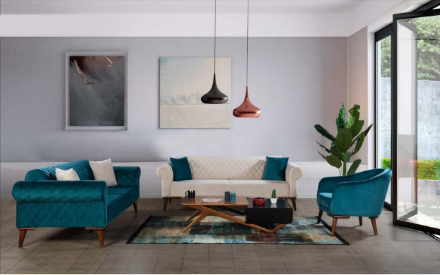 Turkis Trzyosobowa kanapa Elegancka sofa do salonu Meble do siedzenia Aksamit