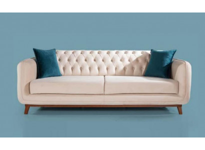 Sofa Trzyosobowa Sofa Tapicerowana Materiał Meble Beżowy Biały Aksamit